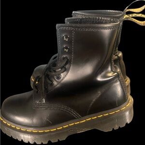 Dr. Martens 1470 Bex Black Boots with Yellow Stitching